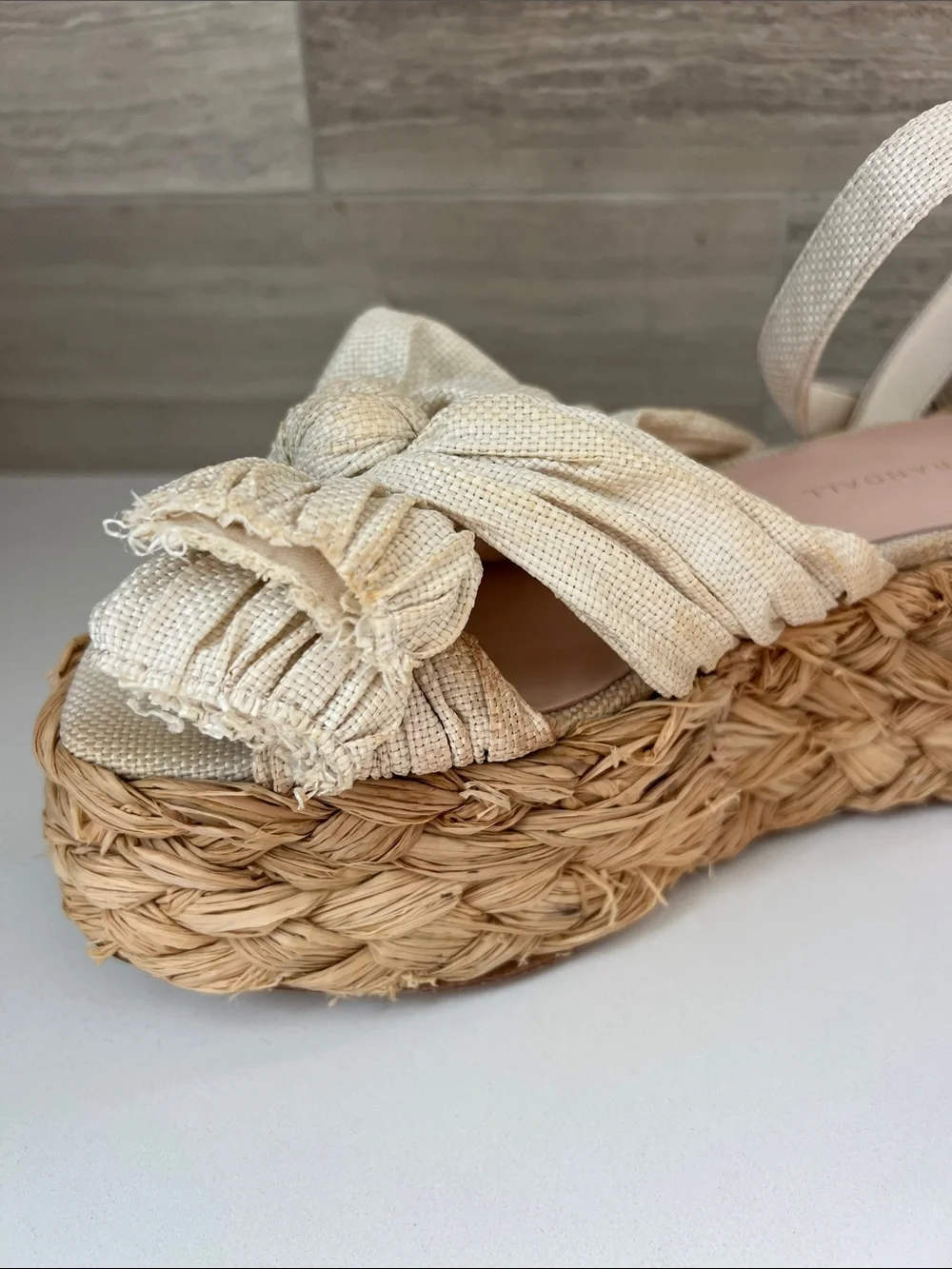 Loeffler Randall gaby espadrille platform sandals heels white tan 7